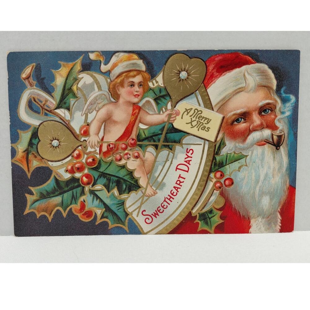 Antique Christmas Postcard Santa Claus Sweetheart Series unposted Embossed